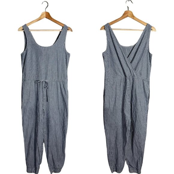 DREW Pants - Drew Anthropologie Striped Jogger Jumpsuit Women's Small Blue White Boho Preppy